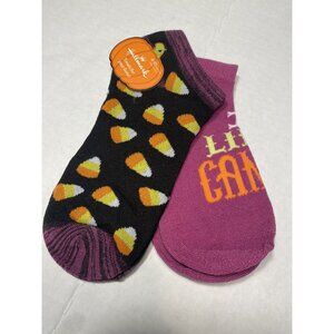 hallmark womens 2 pairs fall candy corn ankle socks size 4-10